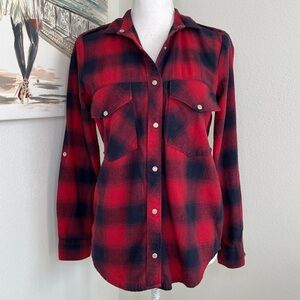 ZARA Basic Womens Red & Blue Plaid Snap Front Long Sleeve Shirt | Small